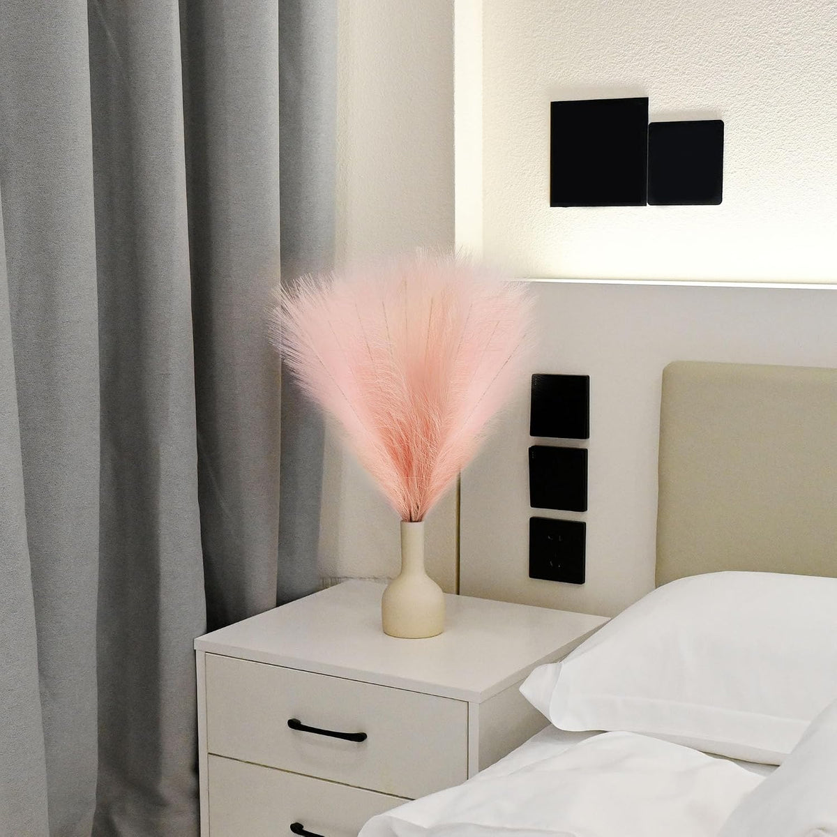 6 PCS Faux Pampas Grass Arrangement - 18"/45cm Artificial Fluffy Pompous Grass Stems for Boho Chic Home and Wedding Decor (Light Pink)