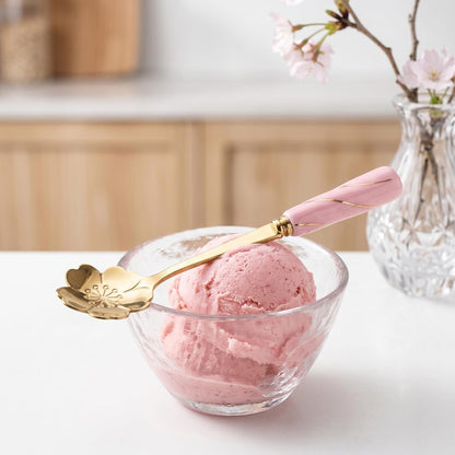 4pcs Stainless Steel Coffee Spoon Flower- shaped Spoons Tea Sugar Spoon Dinner Espresso Spoons for Dessert Cake Mixing Drinks Appetizer (Pink)