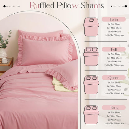 Dusty Pink Ruffle Sheets Full Size 6 Piece, Shabby Chic Bed Sheet