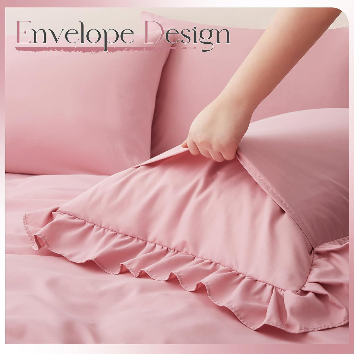Dusty Pink Ruffle Sheets Full Size 6 Piece, Shabby Chic Bed Sheet