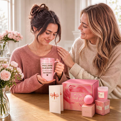 Birthday Gifts for Women, Mom, Unique Pink Spa Relaxation Baskets Set