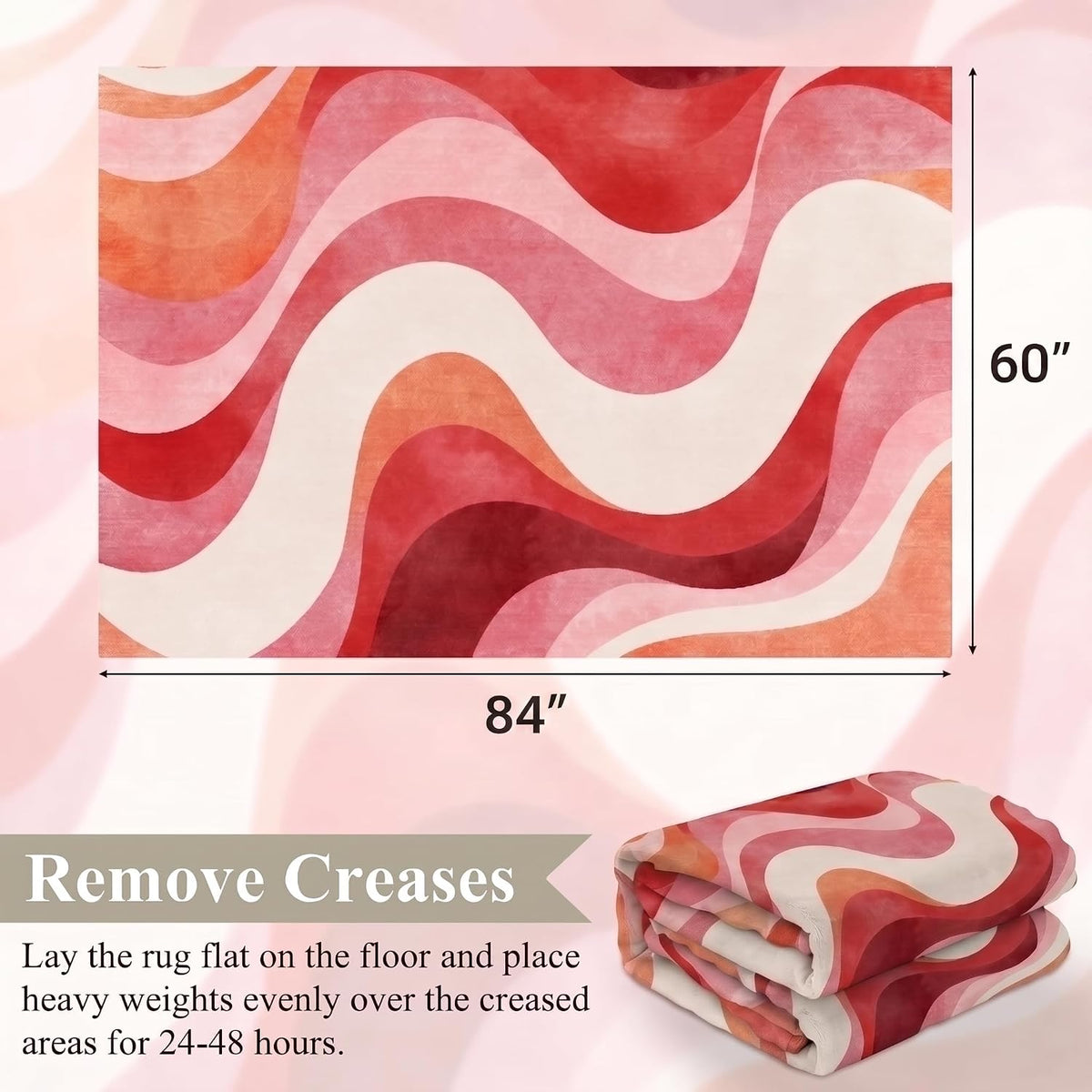 5x7 Pink and White Modern Abstract Wavy Washable Area Rug