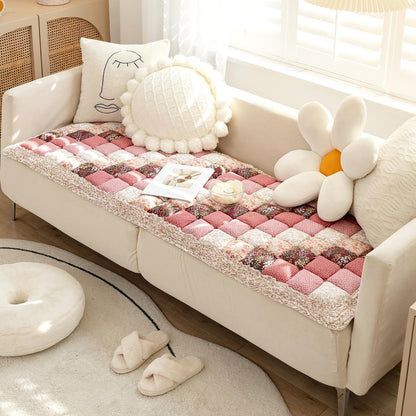 Boho Patchwork Magic Sofa Seat Slipcover, Anti-Slip Quilted Thick Cushion Couch Cover, Print Pet Mat Bed Blankets for Puppy and Cat, Super Soft Pad Furniture Protector (Pink,27.6*59.1inch/70*150cm)