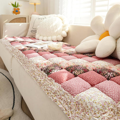 Boho Patchwork Magic Sofa Seat Slipcover, Anti-Slip Quilted Thick Cushion Couch Cover, Print Pet Mat Bed Blankets for Puppy and Cat, Super Soft Pad Furniture Protector (Pink,27.6*59.1inch/70*150cm)