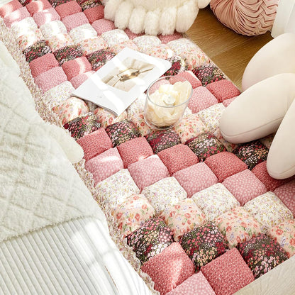 Boho Patchwork Magic Sofa Seat Slipcover, Anti-Slip Quilted Thick Cushion Couch Cover, Print Pet Mat Bed Blankets for Puppy and Cat, Super Soft Pad Furniture Protector (Pink,27.6*59.1inch/70*150cm)