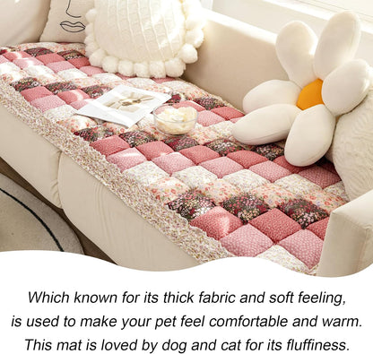 Boho Patchwork Magic Sofa Seat Slipcover, Anti-Slip Quilted Thick Cushion Couch Cover, Print Pet Mat Bed Blankets for Puppy and Cat, Super Soft Pad Furniture Protector (Pink,27.6*59.1inch/70*150cm)