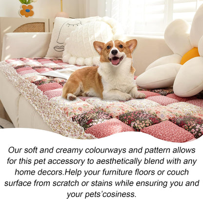 Boho Patchwork Magic Sofa Seat Slipcover, Anti-Slip Quilted Thick Cushion Couch Cover, Print Pet Mat Bed Blankets for Puppy and Cat, Super Soft Pad Furniture Protector (Pink,27.6*59.1inch/70*150cm)