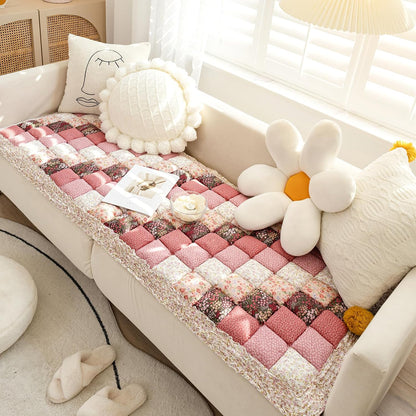 Boho Patchwork Magic Sofa Seat Slipcover, Anti-Slip Quilted Thick Cushion Couch Cover, Print Pet Mat Bed Blankets for Puppy and Cat, Super Soft Pad Furniture Protector (Pink,27.6*59.1inch/70*150cm)