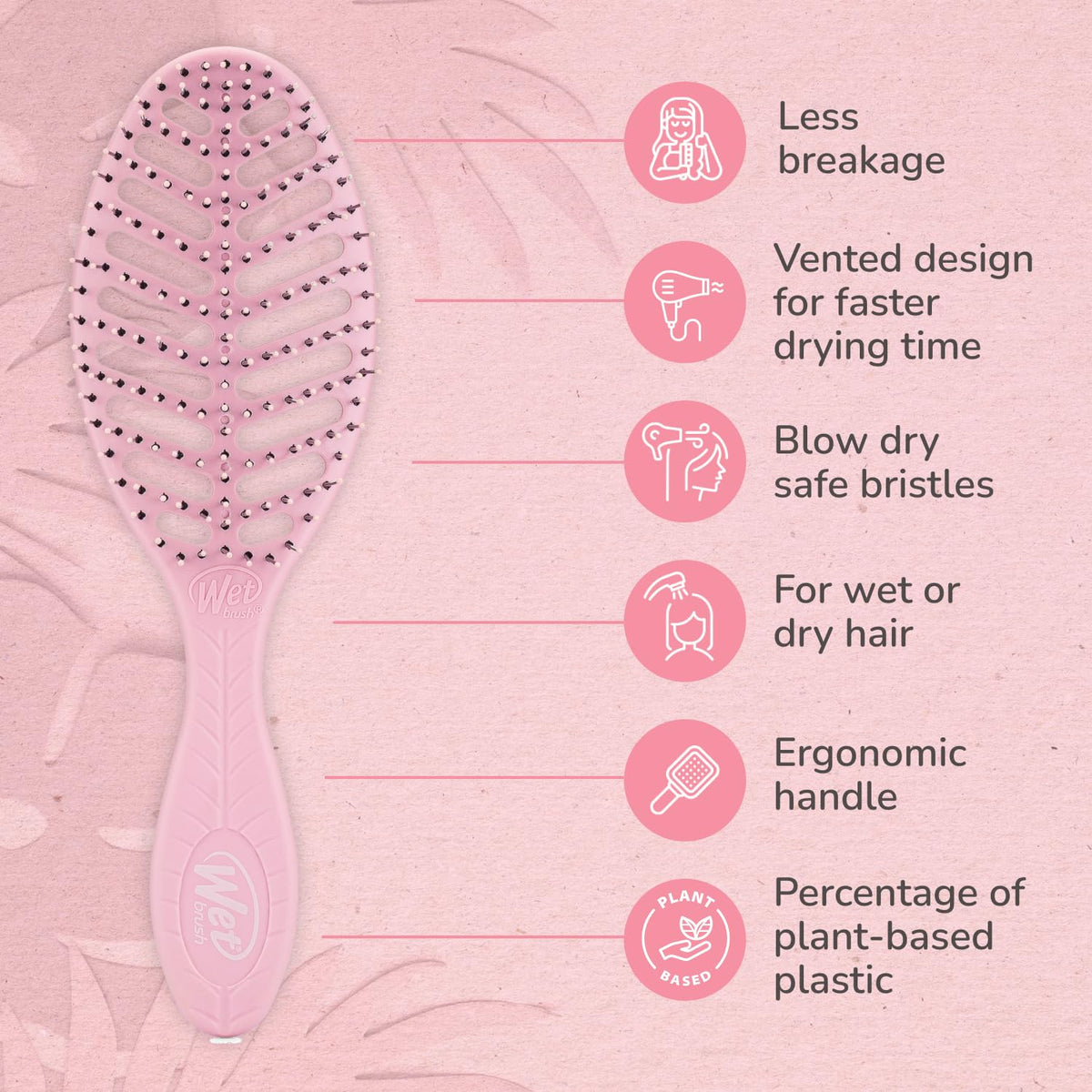 Go Green Speed Dry Hair Brush, Pink - Vented Design & Ultra Soft HeatFlex Bristles - Ergonomic Handle Manages Tangle & Uncontrollable Hair - Pain-Free Hair Accessories