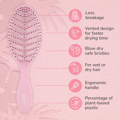 Go Green Speed Dry Hair Brush, Pink - Vented Design & Ultra Soft HeatFlex Bristles - Ergonomic Handle Manages Tangle & Uncontrollable Hair - Pain-Free Hair Accessories