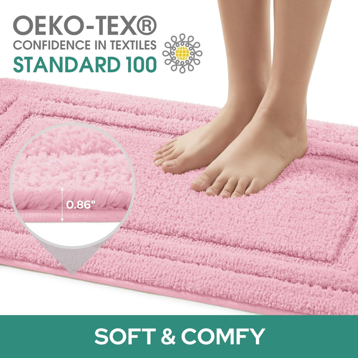 Bathroom Rugs Sets 2 Piece, Super Soft and Absorbent Non Slip Microfiber U-Shaped Toilet Bath Mat Set (20"x32"+U20 x24, Light Pink)