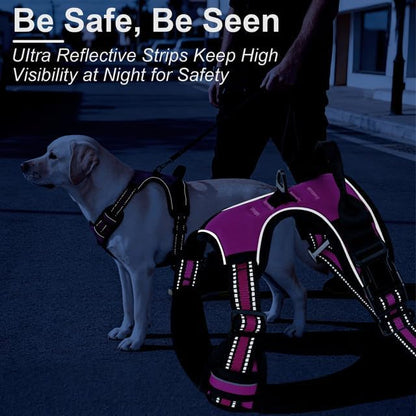 No Pull Dog Harness, Adjustable Reflective Front Clip Pet Vest with Easy Control Handle for Medium Large Dogs (Pink,L)
