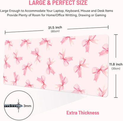 Cute Desk Mat for Keyboard Desktop Extra Large Mouse Pad, Pink Bow