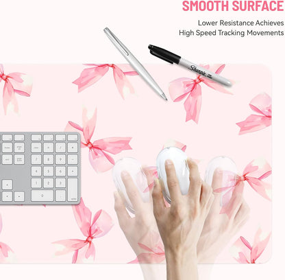 Cute Desk Mat for Keyboard Desktop Extra Large Mouse Pad, Pink Bow