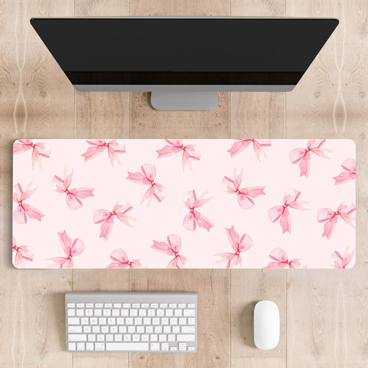Cute Desk Mat for Keyboard Desktop Extra Large Mouse Pad, Pink Bow