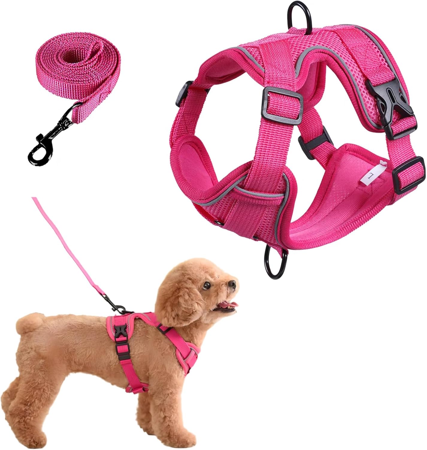 SOLMOONY Small Dog Harness,Soft Mesh Puppy Harness and Leash Set,No Escape Cat Harnesses for Training Walking,Reflective Adjustable Puppy Vest for Small Medium Dogs, Cats (Hot Pink, S)