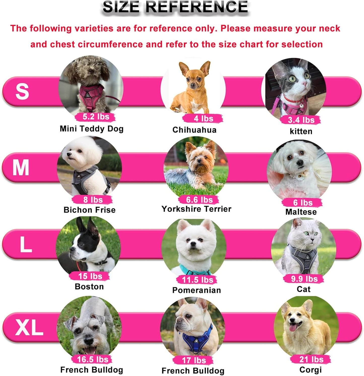 SOLMOONY Small Dog Harness,Soft Mesh Puppy Harness and Leash Set,No Escape Cat Harnesses for Training Walking,Reflective Adjustable Puppy Vest for Small Medium Dogs, Cats (Hot Pink, S)