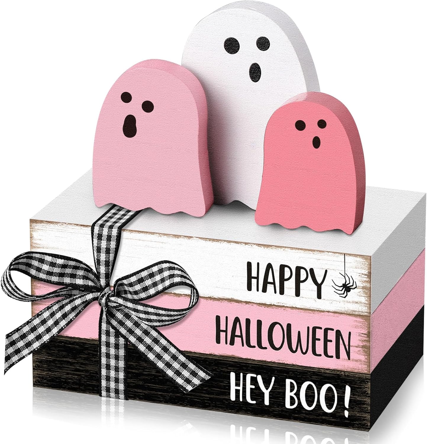 6 Pcs Halloween Table Decor Pastel Pink Ghost Wooden Sign
