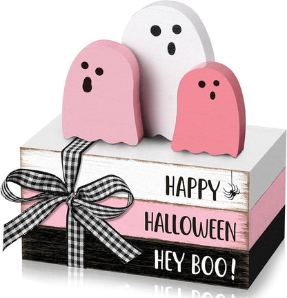 6 Pcs Halloween Table Decor Pastel Pink Ghost Wooden Sign