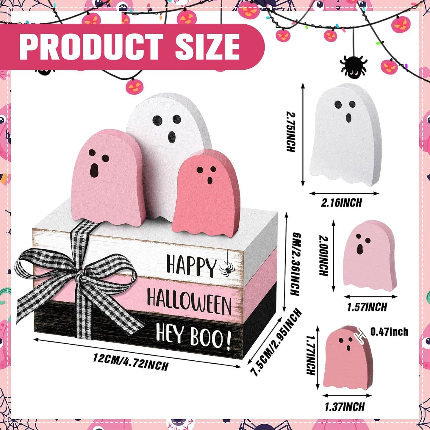 6 Pcs Halloween Table Decor Pastel Pink Ghost Wooden Sign