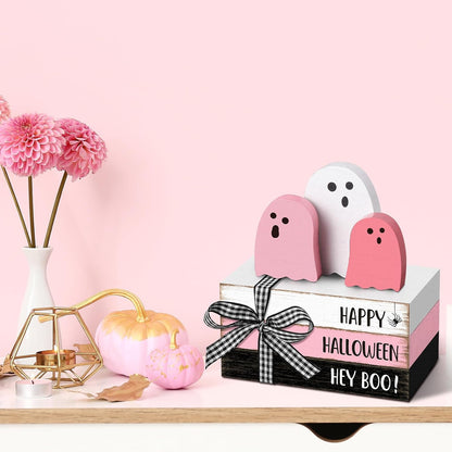 6 Pcs Halloween Table Decor Pastel Pink Ghost Wooden Sign