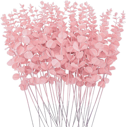 36 Pcs Pink Artificial Eucalyptus Stems 15" Faux Eucalyptus Branches