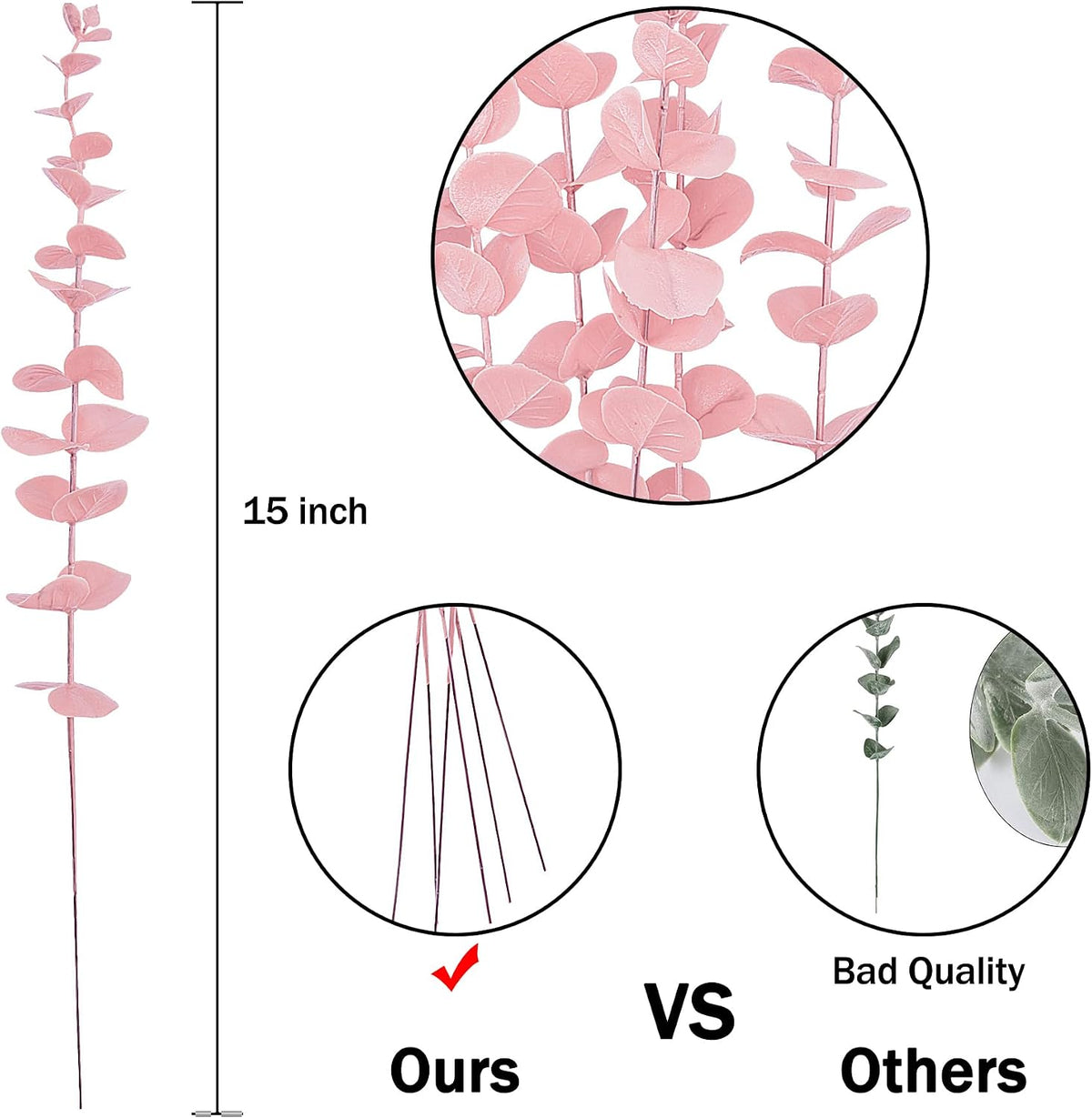 36 Pcs Pink Artificial Eucalyptus Stems 15" Faux Eucalyptus Branches