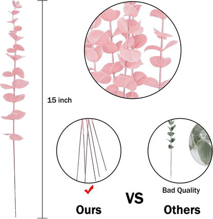 36 Pcs Pink Artificial Eucalyptus Stems 15" Faux Eucalyptus Branches