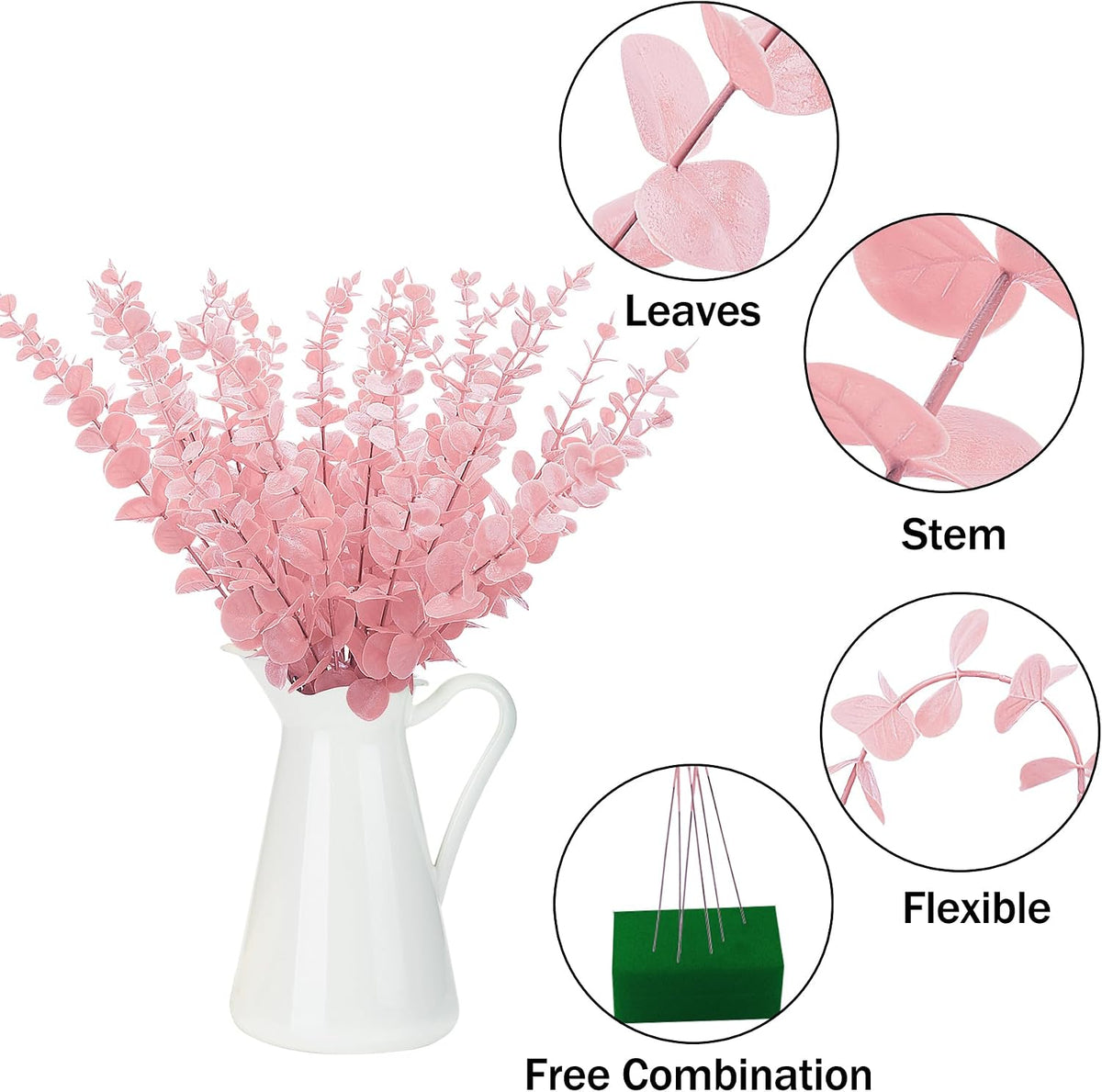 36 Pcs Pink Artificial Eucalyptus Stems 15" Faux Eucalyptus Branches
