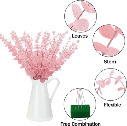 36 Pcs Pink Artificial Eucalyptus Stems 15" Faux Eucalyptus Branches