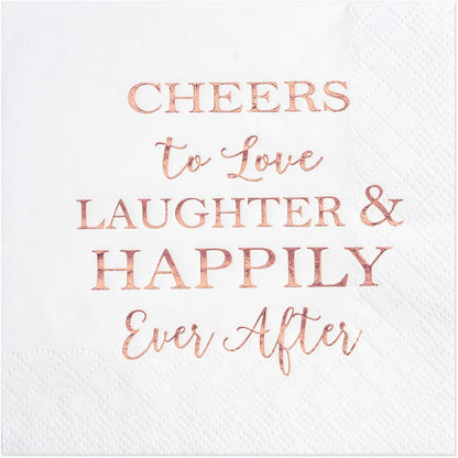 3-Ply 100 Pcs Bridal Shower Napkins Disposable Cocktail Napkins Rose Gold Foil Text Beverage Napkins for Engagement Party Decorations & Wedding Shower