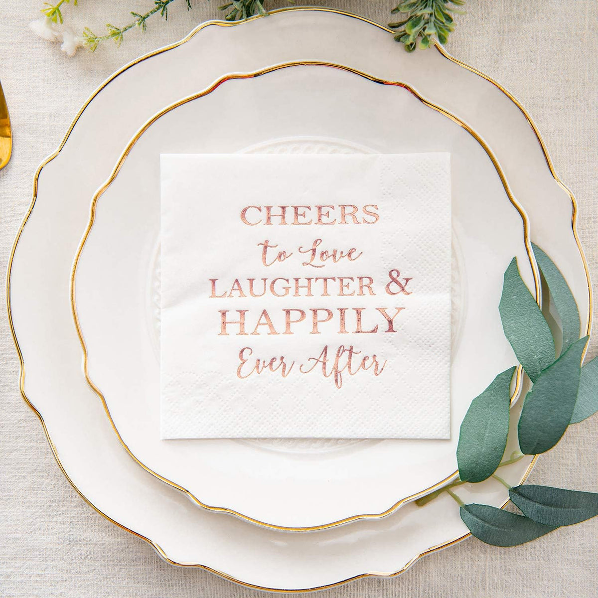3-Ply 100 Pcs Bridal Shower Napkins Disposable Cocktail Napkins Rose Gold Foil Text Beverage Napkins for Engagement Party Decorations & Wedding Shower