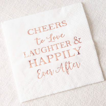 3-Ply 100 Pcs Bridal Shower Napkins Disposable Cocktail Napkins Rose Gold Foil Text Beverage Napkins for Engagement Party Decorations & Wedding Shower
