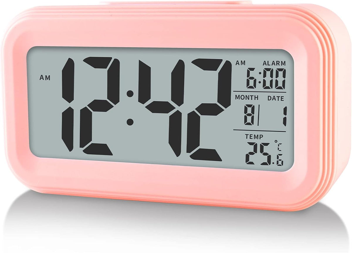 Digital Alarm Clock with Indoor Temperature, Large LED Display, 12/24H, Snooze Mode, Battery Operated Bedside Clock for Bedroom, Heavy Sleepers & Kids