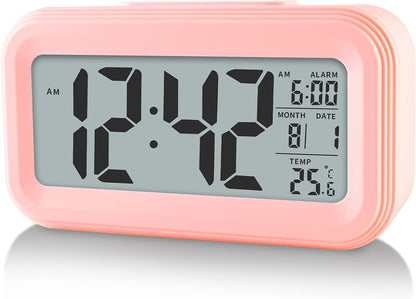Digital Alarm Clock with Indoor Temperature, Large LED Display, 12/24H, Snooze Mode, Battery Operated Bedside Clock for Bedroom, Heavy Sleepers & Kids