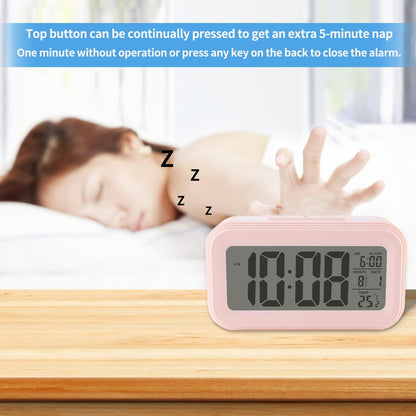 Digital Alarm Clock with Indoor Temperature, Large LED Display, 12/24H, Snooze Mode, Battery Operated Bedside Clock for Bedroom, Heavy Sleepers & Kids