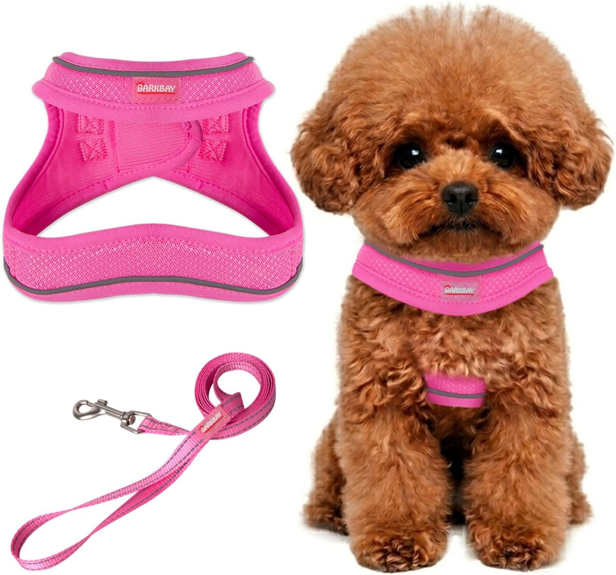 Dog Harness and Leash Set,Step in Small Sized Dog Harness,Soft Mesh,No-Chock,Reflective Adjustable,Secure with Hook & Loop Fastener,Puppy Vest for Small,Medium Dogs(Pink,S)