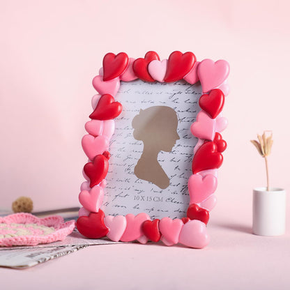 3D Embossed Red Pink Heart Pattern Resin Card Frame Photo Photo Display Frame Picture Frame for Desktop Table Top Display for Lover Valentine, 4 by 6 Inches