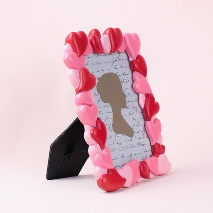 3D Embossed Red Pink Heart Pattern Resin Card Frame Photo Photo Display Frame Picture Frame for Desktop Table Top Display for Lover Valentine, 4 by 6 Inches
