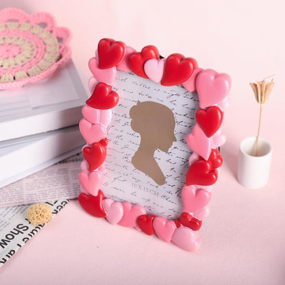 3D Embossed Red Pink Heart Pattern Resin Card Frame Photo Photo Display Frame Picture Frame for Desktop Table Top Display for Lover Valentine, 4 by 6 Inches
