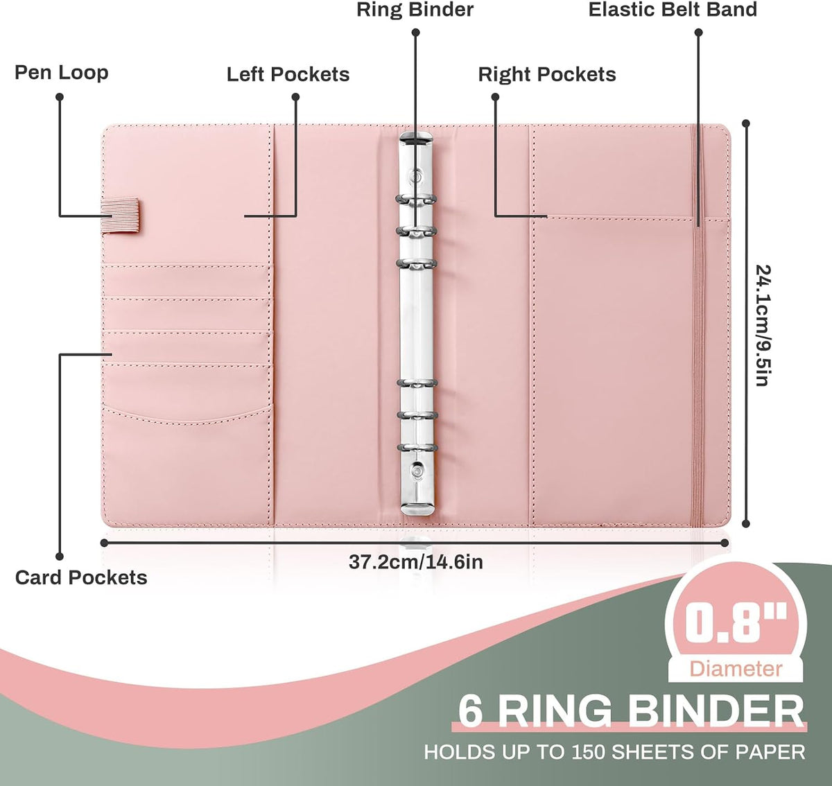 PU Leather Aesthetic A5 Binder 6 Ring Binder Journal Cover