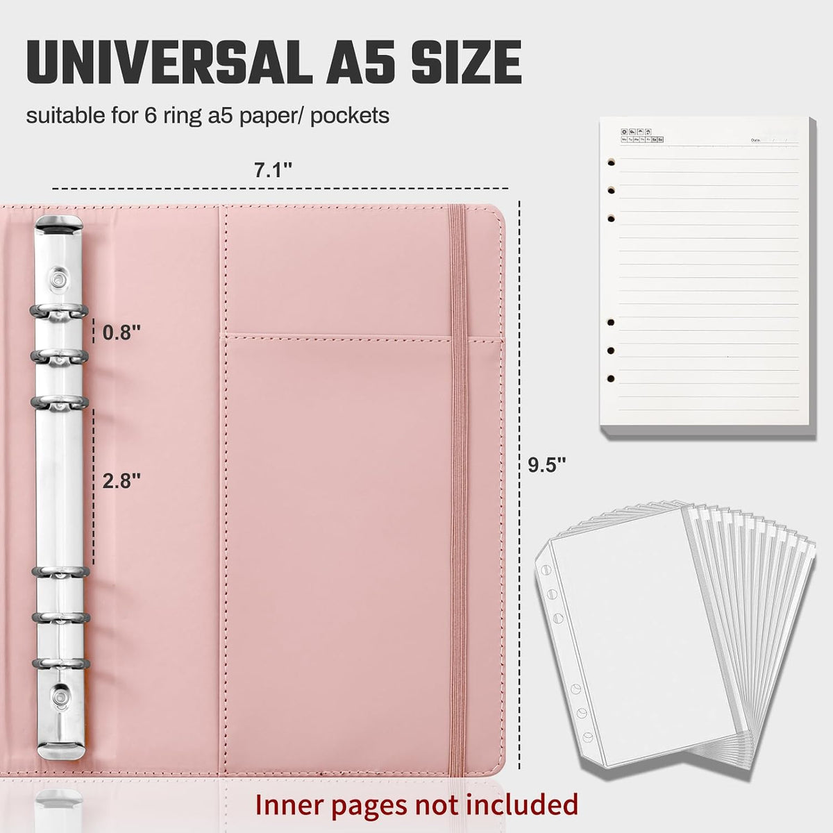 PU Leather Aesthetic A5 Binder 6 Ring Binder Journal Cover