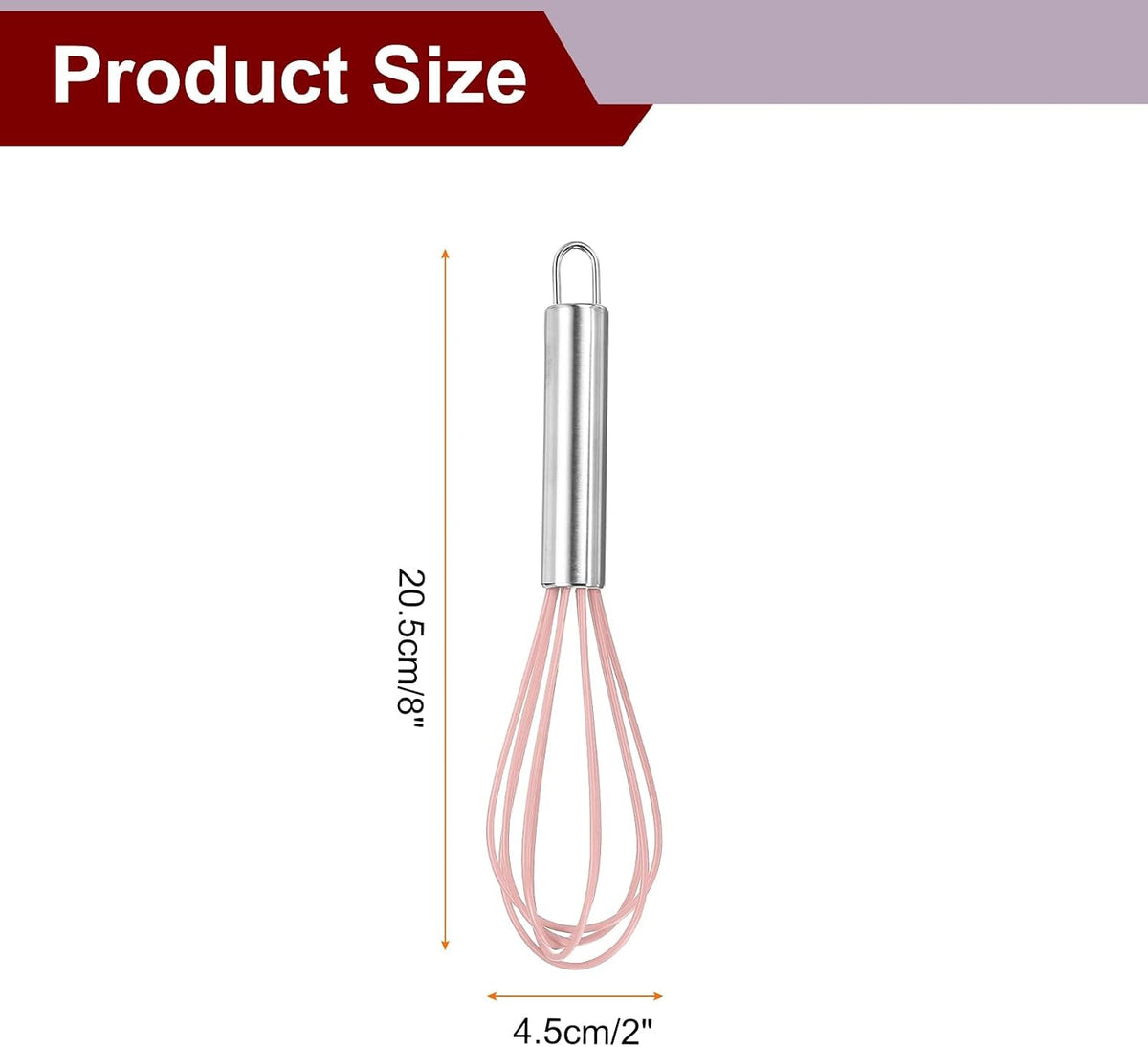 5Pcs Silicone Whisk 8" Kitchen Whisk Wire Whisks Beater with Stainless Steel Handle for Egg Milk Whisking Blending Beating & Stirring, Pink