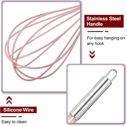 5Pcs Silicone Whisk 8" Kitchen Whisk Wire Whisks Beater with Stainless Steel Handle for Egg Milk Whisking Blending Beating & Stirring, Pink