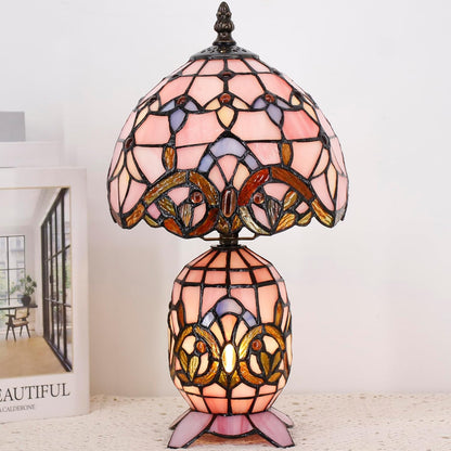 Small Tiffany Stained Glass Table Lamp 8X14 Inches(Pink Baroque)
