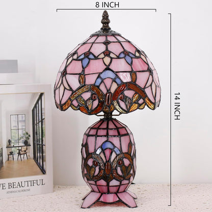 Small Tiffany Stained Glass Table Lamp 8X14 Inches(Pink Baroque)
