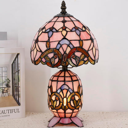 Small Tiffany Stained Glass Table Lamp 8X14 Inches(Pink Baroque)