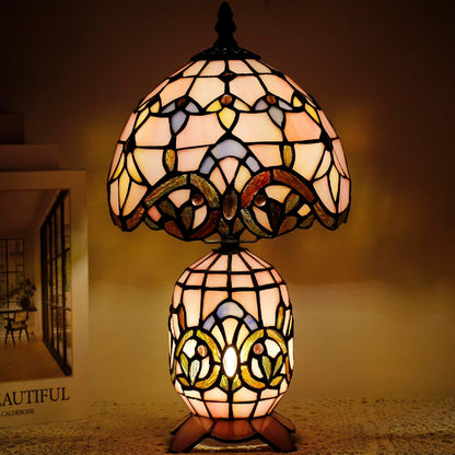 Small Tiffany Stained Glass Table Lamp 8X14 Inches(Pink Baroque)