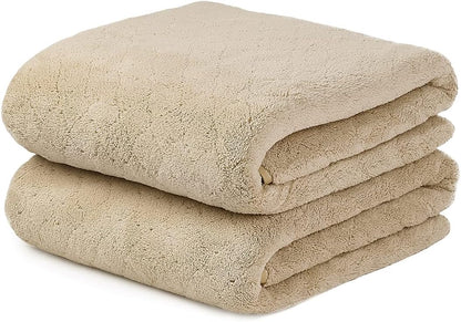 Microfiber Bath Towels, Coral Fleece - Camel, 30 in x 60 in