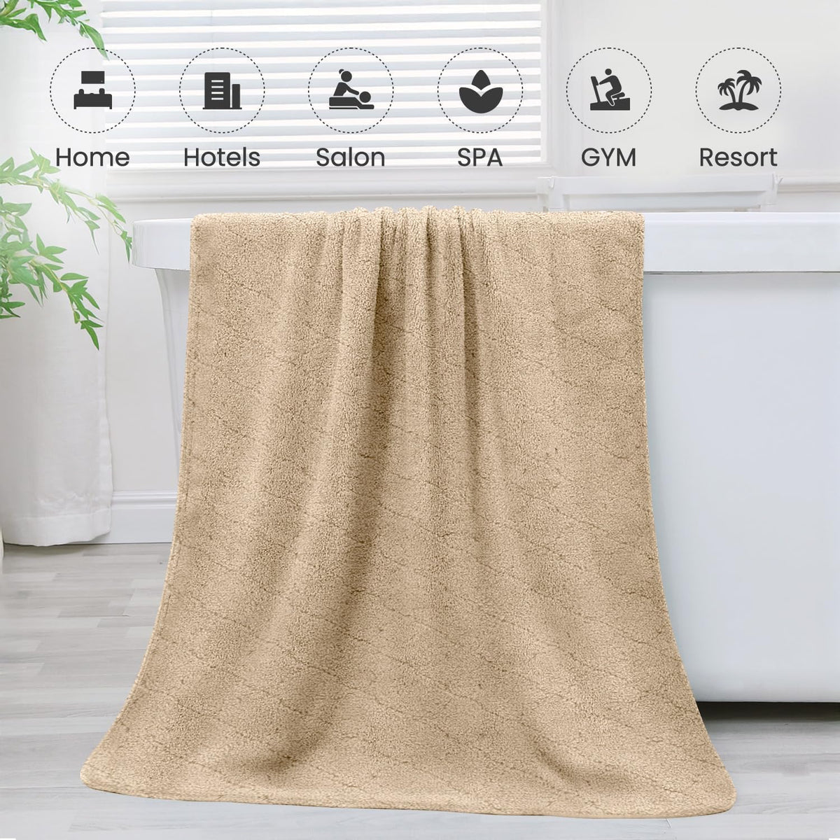 Microfiber Bath Towels, Coral Fleece - Camel, 30 in x 60 in